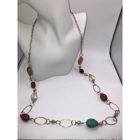 Multicolored Various Size/Shapes Beads Brass Chain 36.5" Necklace! - Picture 6 of 9